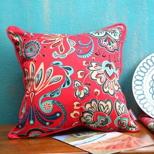 Original Design Cotton Cushion Cover Bright Red Plant Flowers Printed Pillow Case Cover Sofa Chair Home Decor Without Stuffing