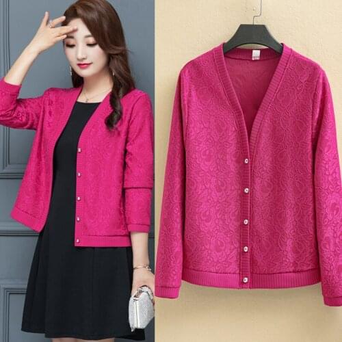 Women Knit Cardigan Autumn Winter Casual Elegant V-neck Long Sleeve Lace Sweater Coat Pull Femme Jumper Womens Knitwear