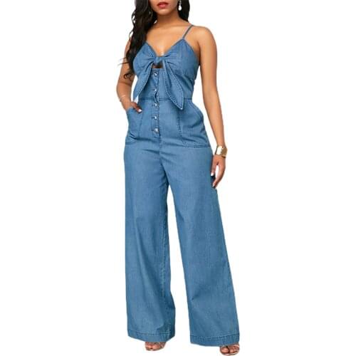 Hirigin New Fashion Women Casual Spring Summer Sling Jumpsuit Solid Color Sleeveless Bowknot Pockets Sling Bodysuit Overalls