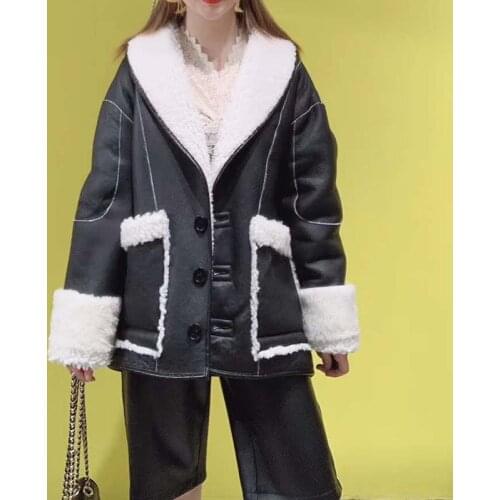 Women Fur Double-Faced Coat Winter New Fashion Plus Size Genuine Leather Jacket Thick Warm Turn-Down Collar Sheep Parka Real Fur
