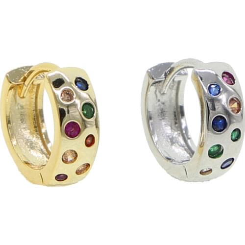 Gold silver color rainbow cz setted Mini Small Huggie hoop earring simple milti piercing hoop for women