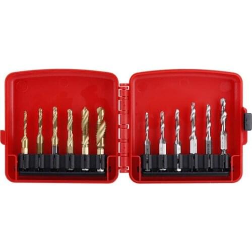 12Pcs/Set M3-M10 Thread Tap Screw Taps Hex Shank Titanium Plated Hss Screw Thread Metric & Inch Tap Drill Bit Tapping Tool Set