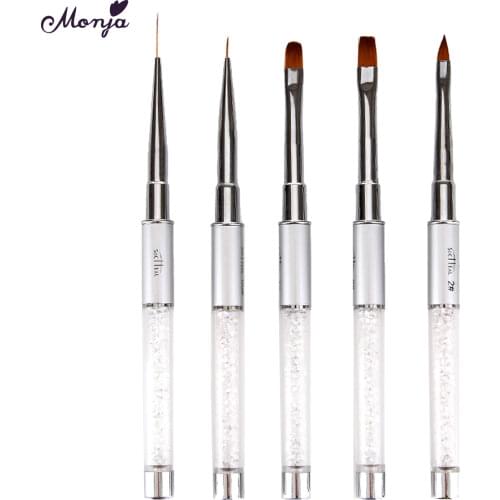 Monja 5 Pcs/Set Nail Art Acrylic Liquid Powder UV Gel Extension Builder Painting Brush Stripes Lines Liner Carving Drawing Pen