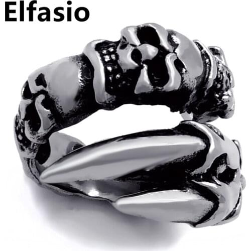 Mens Boys Gothic Punk Skulls Claw 316L Stainless Steel Biker Rocker Ring Fashion Jewelry