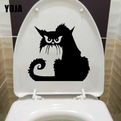 YOJA 23.2X22.3CM Black Cute Angry Cat Decor Art Wall Sticker Toilet Decals Bedroom T5-0197