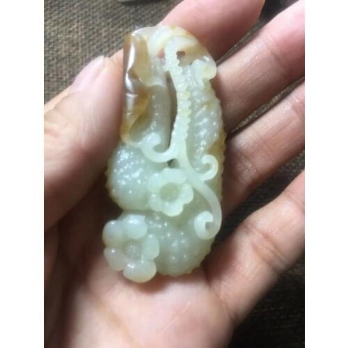 Natural hetian jade A HandCarved jade loofah jadeite jade white pendant jade necklace jewelry necklaces men women jewelry