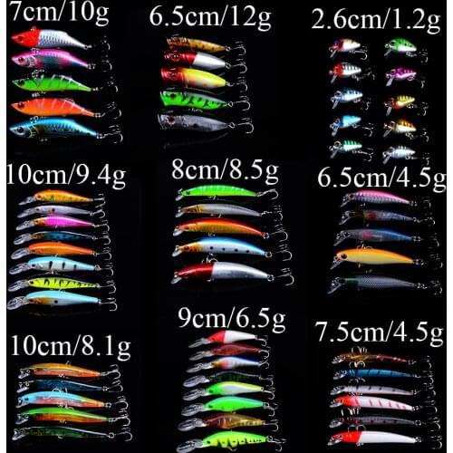 New 57pcs/lot Fishing Lures Set Mixed 9 Different Model Hard Baits Artificial Lifelike Bass Crankbait Fishing Tackle Wholesale