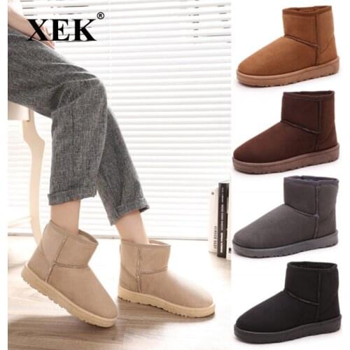 XEK 2018 NEW Warm Solid Anti-Slip Snow Boots Women Female Winter Boots Thermal Shoes Botas Mujer Plataforma ZLL413