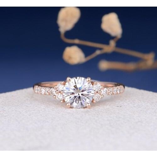 Au750 18k Rose Gold 1ct 6.5mm Moissanite Engagement Ring Lab Grown Women Ring Wedding Anniversary Her Gift Personal