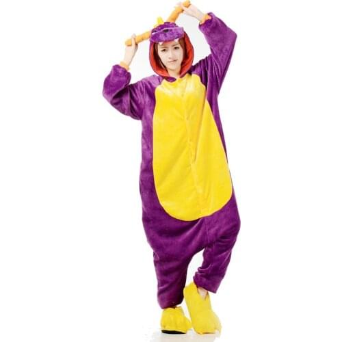 Kigurumi Dragon Dinosaur Pajamas Adults Animal Onesies Winter Sleepwear Women Men Flannel Nightwear Cosplay Costumes
