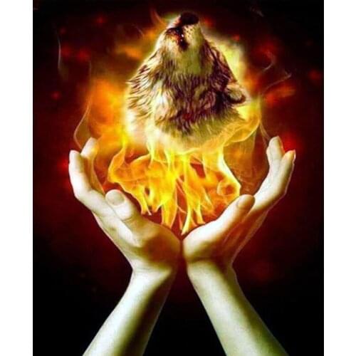 Full square round diamond painting Flame in hand 5D DIY diamond embroidery Animal Wolf mosaic picture of rhinestones decor TY670