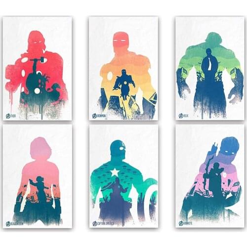 Disney Marvel Avengers Shadow Watercolor Canvas Painting and Print Poster Wall Art Picture for Living Room Decor