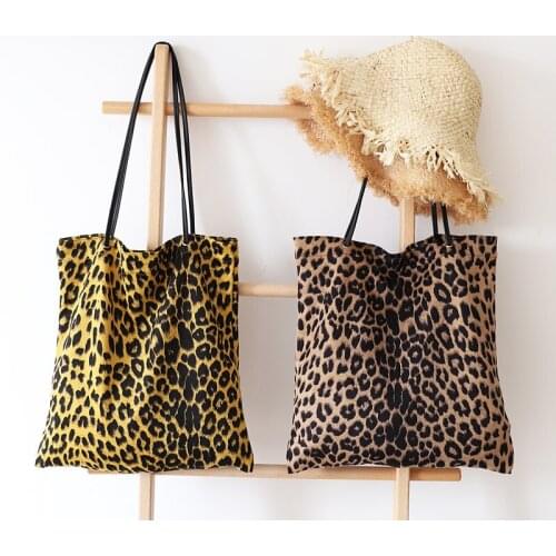 Women Casual Leopard Print Tote large capacity Shopping Bag Female Hand bag Canvas Messenger Print Leopard travel Shoulder bag