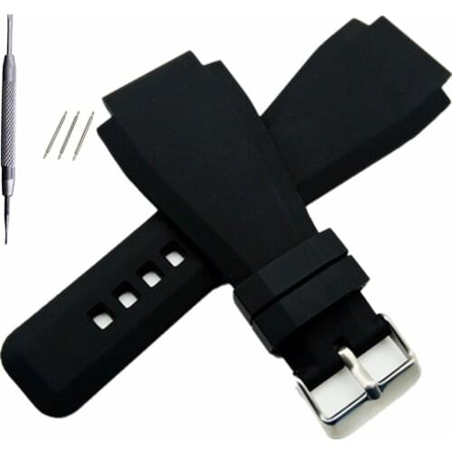 Convex End Silicone Rubber Watch Band 34mm x 24mm For Bell Series BR01 BR03 Strap Watchband Bracelet Belt Ross