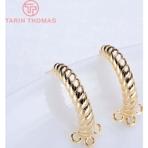 4PCS 20*6MM 24K Gold Color Plated Brass with Three holes distortion horn Earrings Hooks High Quality Diy Jewelry Accessories