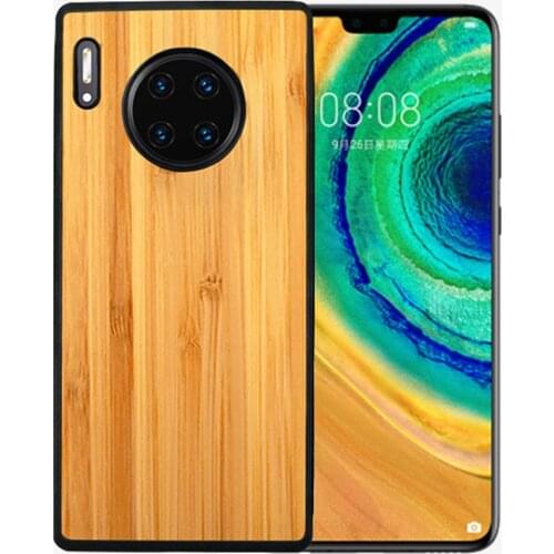 For Huawei P40 Pro P30 P20 Mate 40 30 20X Natural Wood Black Walnut Solid Rosewood Bamboo Curve Texture Back Silicone Cover Case