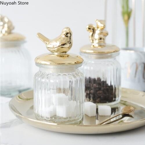 Nordic Light Luxury Gold-plated Glass Sealed Storage Tank Cotton Swab Storage Living Room Decoration Ornaments Candy Jar