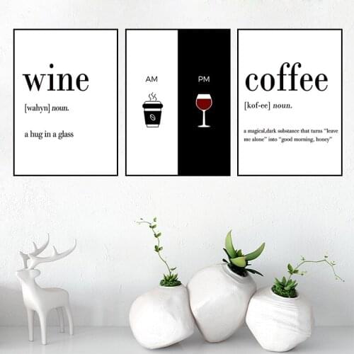 Modern Coffee & Wine Prints Posters AM&PM Black White Quotes Canvas Painting Wall Art Pictures Interior Kitchen Home Decor