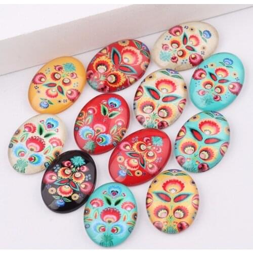 Reidgaller Mixed Print image Glass Cabochon oval 13x18mm 18x25mm flatback handmade diy findings for pendants necklace