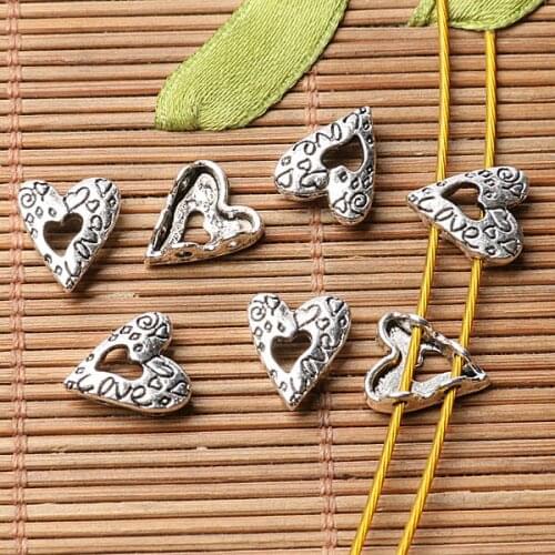 Tibetan silver plated love heart charm beads 40pcs EF3543