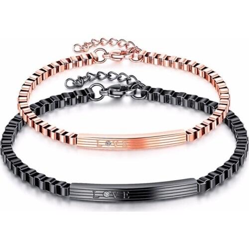 Stainless Steel Jewelry LOVE Letter Gold Black Engrave for Lovers Stones Men Accessories Paired Couple Bracelets Jewellery Male
