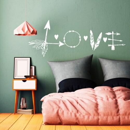 Arrow Design Love Text Vinyl Wall Decal Arrows With Feather Vinyl Wall Sticker Wedding Décor Home Vinyl Love Letter Mural AZ732