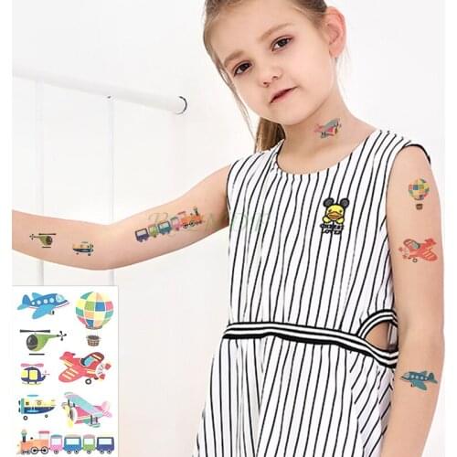 Waterproof Temporary Tattoo Stickers Hot Air Balloon Airplane Train Fake Tatto Flash Tatoo Tatouage Body Art for Girl Women Kids