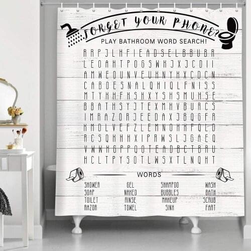 Funny Bathroom Word Search Shower Curtains, Forget Your Phone on Retro Plank for Country Rustic Bathroom Decor,Washroom Bathroom