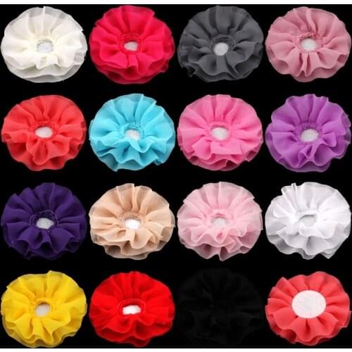 10pcs/lot 4" 15colors Hair Clips Solid DIY Big Ruffled Chiffon Flower For Children Hair Accessories Fabric Flowers For Headbands