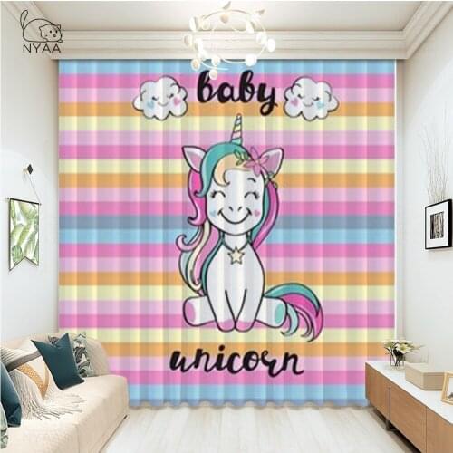 Unicorn Curtain For Living Room Cartoon Blackout Curtain For Kids Room Eyelash Girl Window Drapes Curtains Micro Shading