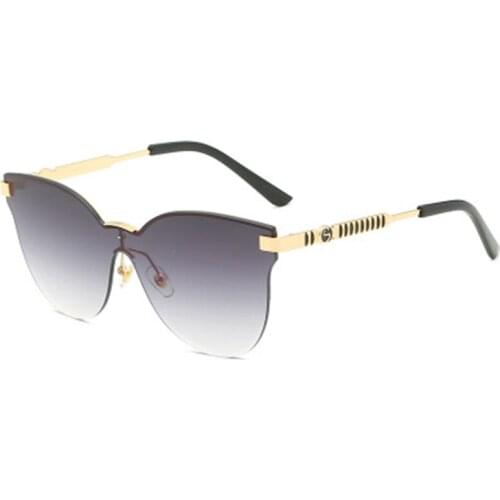 Gradient Big Cat Rimless Face Shield Vintage Big Frame Oversized Sunglasses Women