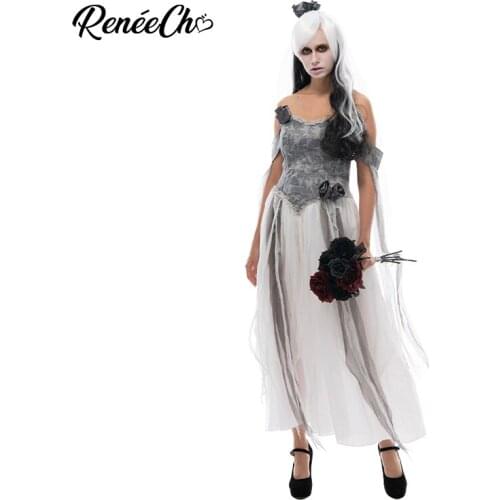 Reneecho Women Ghost Bride Costume La Llorona Deluxe Adult Costume Scary Halloween Costume For Purim Carnival Outfit