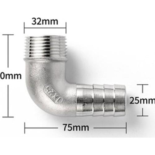 1'' BSP Male Thread x 25mm 304 Stainless Steel Elbow Connector Barb Hose Tail Reducer Pagoda Joint Coupling Pipe Fitting