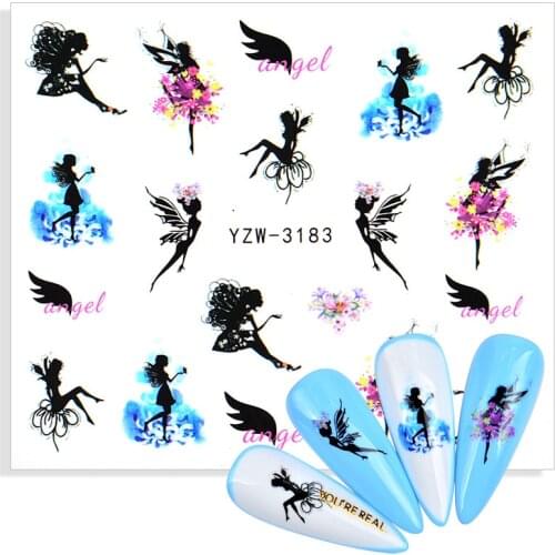 1 Sheet Anime Angel Nail Decals and Stickers Flower Butterfly Blue Colorful Water Tattoo for Manicures Nail Art Slider Decor
