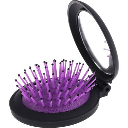 1 Piece Of Girls Portable Folding Massage Comb Airbag Round Mirror Anti-static Rainbow Plastic Comb