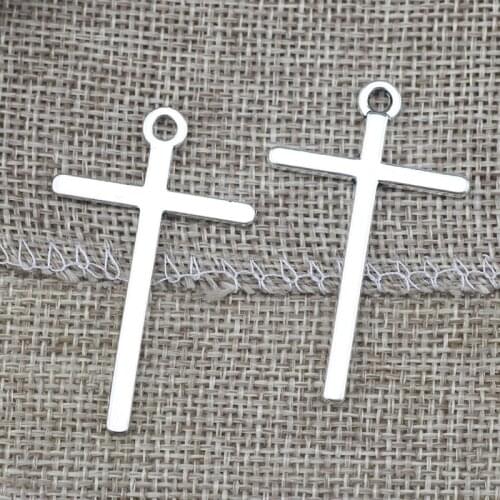 High Quality 10 Pieces/Lot 48mm*26mm Antique Silver Plated Crosses Religious Christian Charms