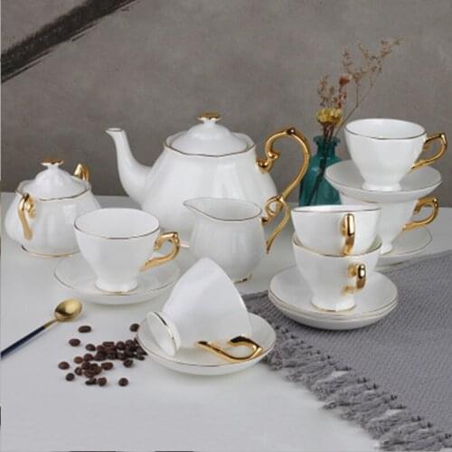 15piece European Coffeeware Set Pure White Phnom Penh Bone china Sugar Bowl Milk Jug Coffee Pot Set Cafe Tea cups Porcelain Gift