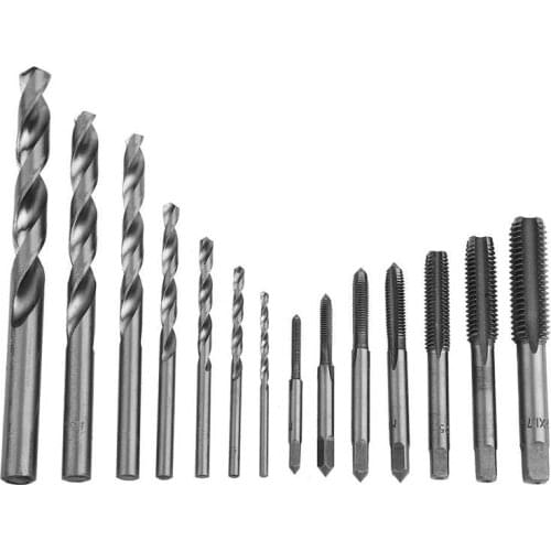 15Pcs Alloy Steel Tap Wrench Screw Taps Twist Drill Bit Set Metal Processing Tools M3-M12 Tap Wrench Drills Screw Taps
