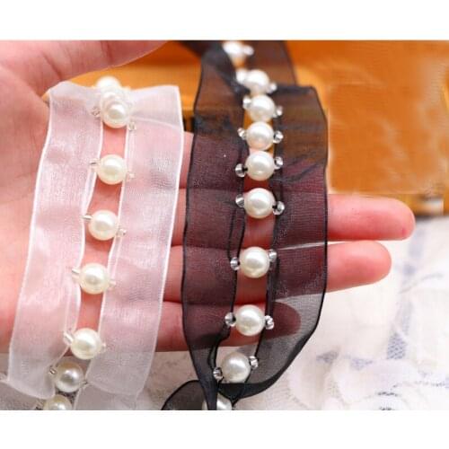 2 yards Beaded Organza Ribbon for DIY Crafts Hairwear Bow Material Bag Clothing Accessories Sewing Decoration Trims