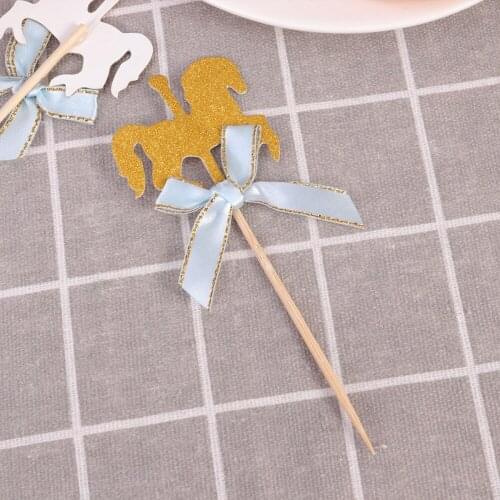 20Pcs Lovely Carousel Shape Cake Toppers Delicate Cupcake Dessert Toppers Party Bithday Decoration (Blue Bowknot)