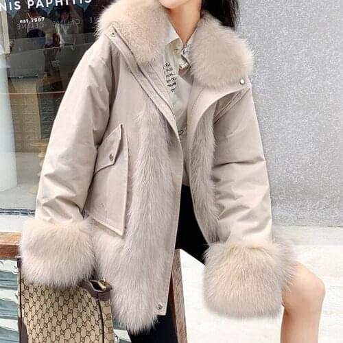 2020 Women Double Sided Jacket Winter Coat Warm Parkas with Real Fox Fur Collar Big Pocket Outwear Reversible