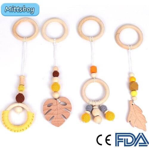 4Pcs DIY Baby Teether Wooden Animal Pacifier Pendants BPA Free Beech Baby Gym Accessories Pacifier Chain Teeth Pendant Toys Gift