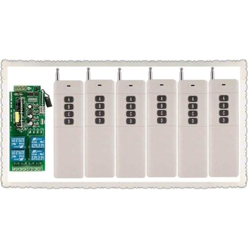 6pcs Long Transmitter AC85v~250V 110V 230V 4CH Wireless Remote Control Switch 220V Relay Output Radio RF Transmitter Receiver