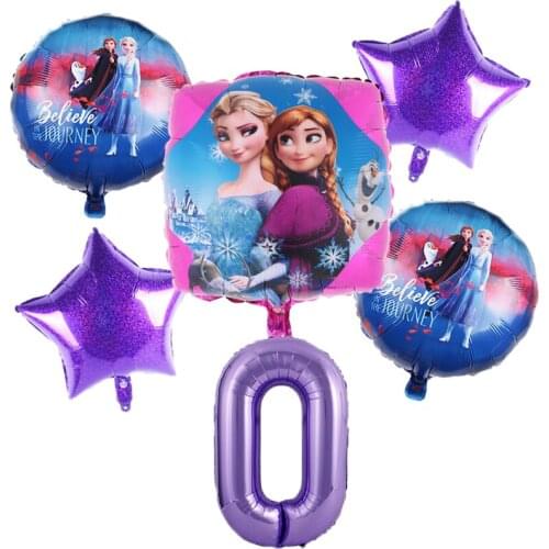 6pcs/set Disney Princess Frozen Anna Elsa Balloons Birthday Party Decorations Baby Shower Aluminum Foil Number Balloons kid toys