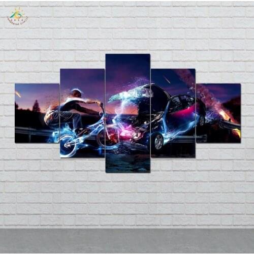 Abstract Bike Collided Car Picture And Poster Canvas Painting Modern Wall Art Print Pop Art Wall Pictures For Living Room 5 PCS