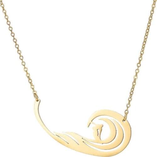 AsJerlya Surf Pendant Stainless Steel Necklace Men Wave Chain Clavicle Choker Necklace For Women Jewelry цепочка на шею женская