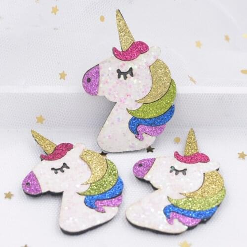 10Pcs 55mm Glitter Paillette&Powders Fabric Appliques Cartoon Unicorn Pads Patches for DIY Girls Clothes Headwear Accessories