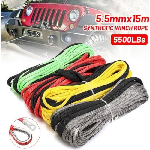 3/16'' x 50' Towing Ropes Synthetic Fiber Winch Line Cable Rope 5500+ LBs + Sheath For ATV UTV 5.5mm*15m Synthetic