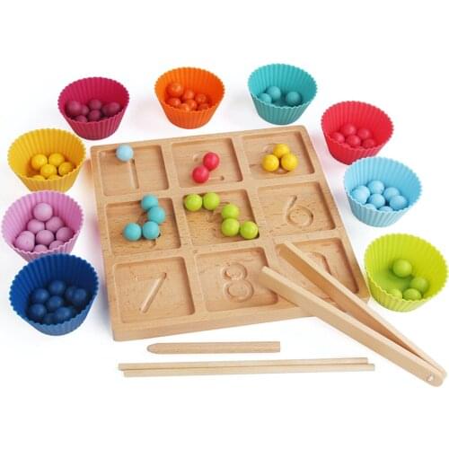 Digital Tracing Board Montessori Educational Wooden Toys Color Sorting Clip Beads Games Fine Motor Toys Sensory Counting Toys