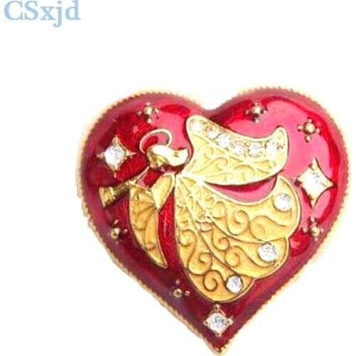 CSxjd Vintage Angel Red Heart Brooch Rhinestones Brooch female jewelry accessories Gift